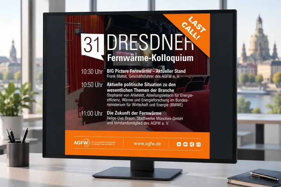 Monitor mit dem Programm des 31. Dresdner Fernwärme-Kolloquiums