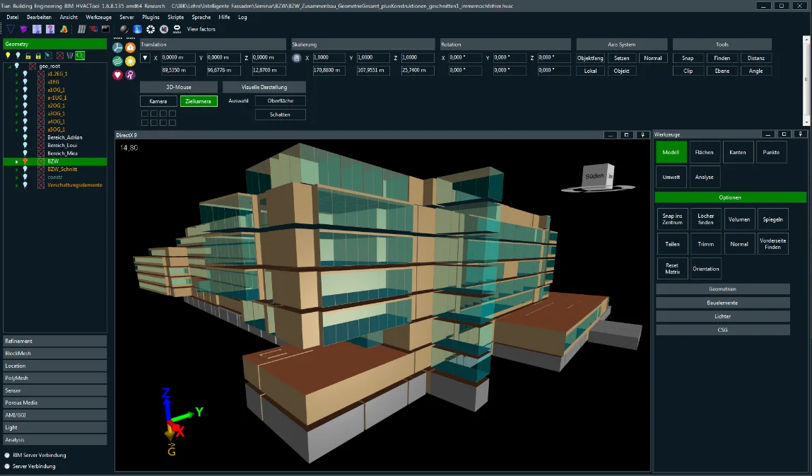 3D-Gebäudemodell im BIM HVACTool im Projekt FMI4Practice
