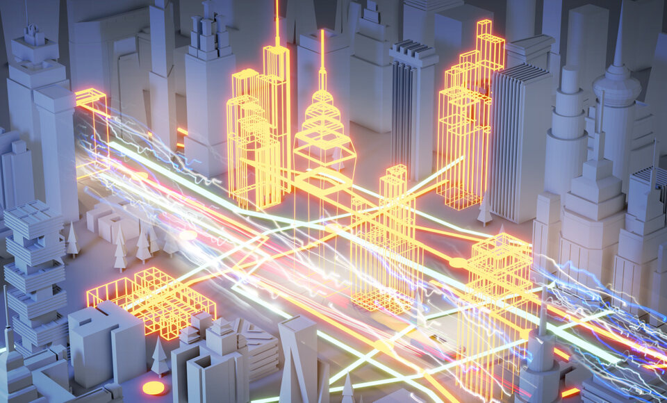 Digitales Stadtmodell mit vernetzten Gebäuden und Infrastrukturen