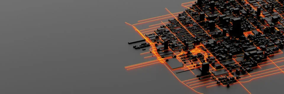 Digital city model with a highlighted heating network
